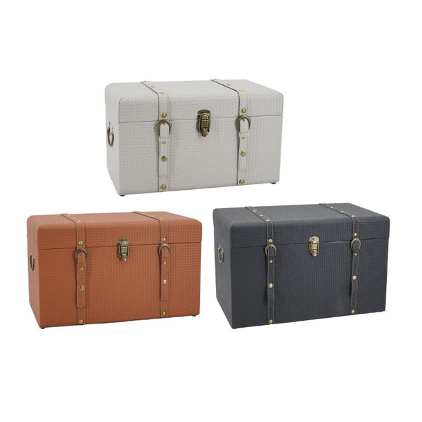 English Elm Set of 3 Nesting Vintage Trunks in Woven PU Leather with Iron Hardware for Home Storage W2078P531258