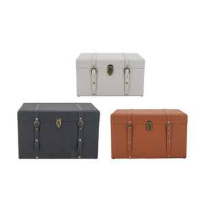 English Elm Set of 3 Nesting Vintage Trunks in Woven PU Leather with Iron Hardware for Home Storage W2078P531258