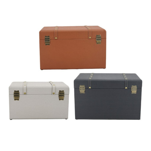 English Elm Set of 3 Nesting Vintage Trunks in Woven PU Leather with Iron Hardware for Home Storage W2078P531258