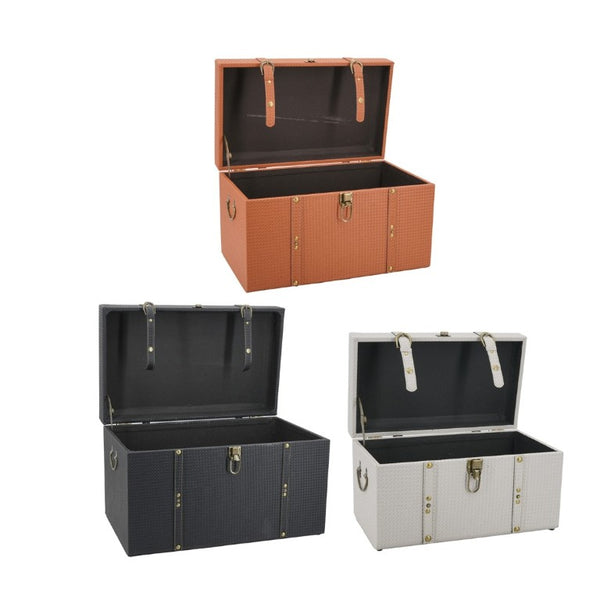 English Elm Set of 3 Nesting Vintage Trunks in Woven PU Leather with Iron Hardware for Home Storage W2078P531258