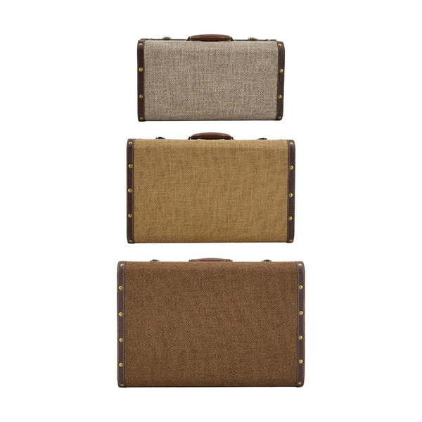 English Elm Set of 3 Nesting Fabric Trunks with Brass Hardware Vintage Antique Storage Chests W2078P531259