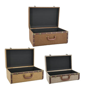 English Elm Set of 3 Nesting Fabric Trunks with Brass Hardware Vintage Antique Storage Chests W2078P531259