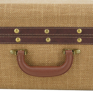 English Elm Set of 3 Nesting Fabric Trunks with Brass Hardware Vintage Antique Storage Chests W2078P531259