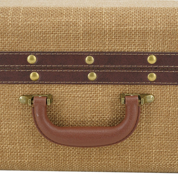 English Elm Set of 3 Nesting Fabric Trunks with Brass Hardware Vintage Antique Storage Chests W2078P531259