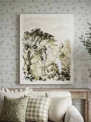English Elm 47.2x59.1" Large Canvas Print Ink Style White Bird Botanical Art for Living Room Walls W2078P531909