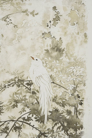 English Elm 47.2x59.1" Large Canvas Print Ink Style White Bird Botanical Art for Living Room Walls W2078P531909