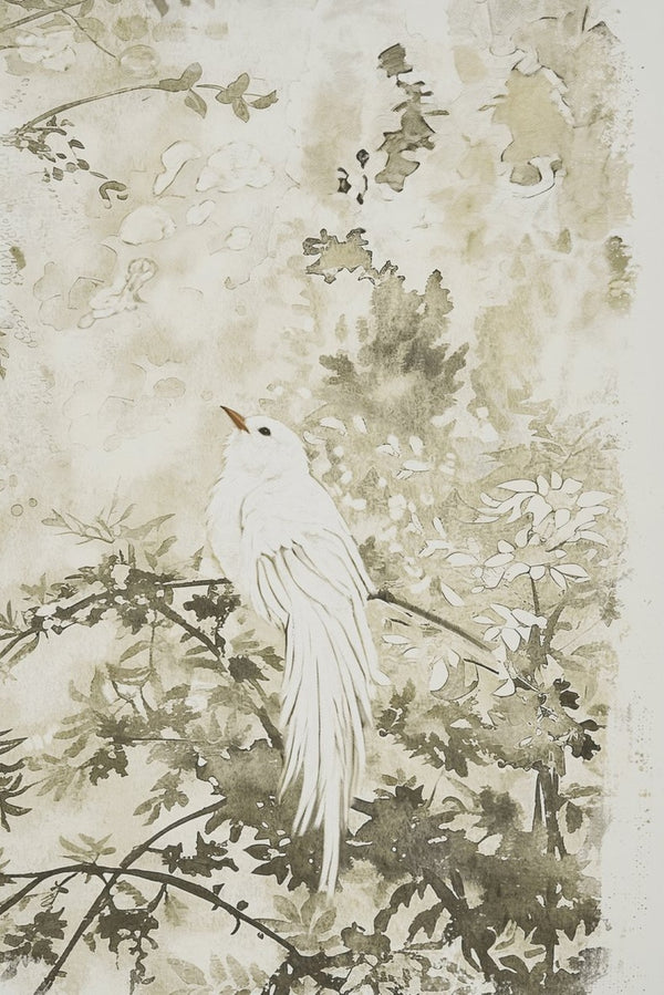 English Elm 47.2x59.1" Large Canvas Print Ink Style White Bird Botanical Art for Living Room Walls W2078P531909