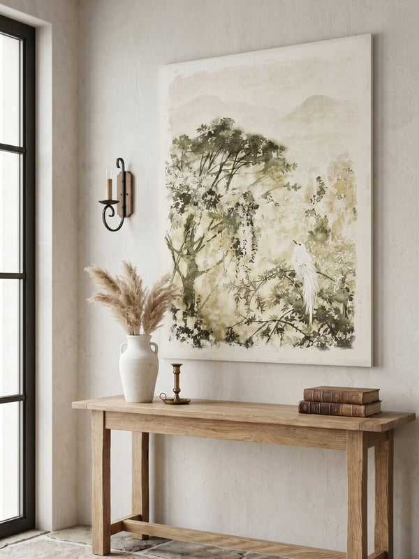 English Elm 47.2x59.1" Large Canvas Print Ink Style White Bird Botanical Art for Living Room Walls W2078P531909
