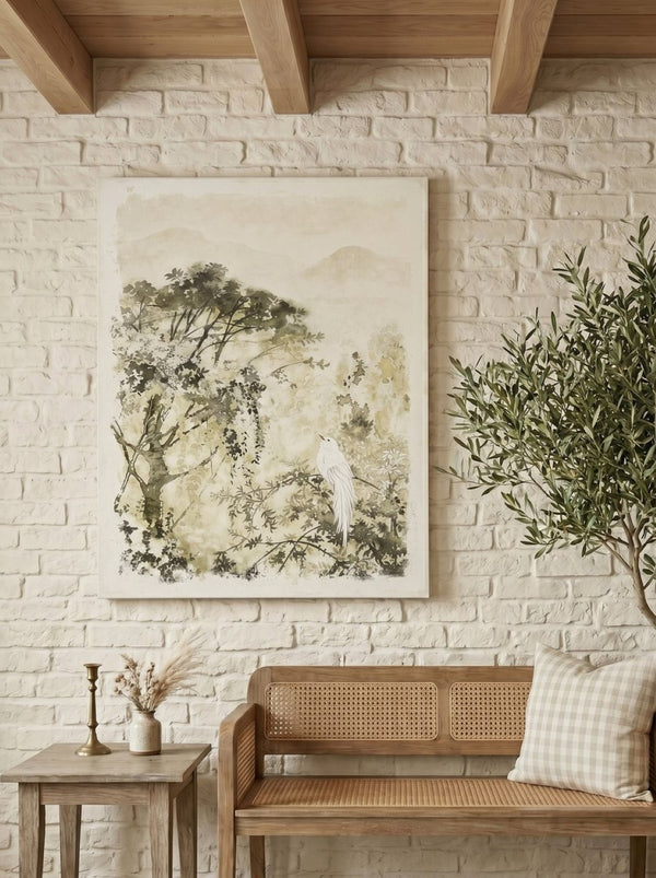 English Elm 47.2x59.1" Large Canvas Print Ink Style White Bird Botanical Art for Living Room Walls W2078P531909