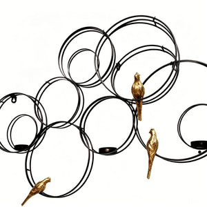 English Elm 31.5x2.5x21.5" Gold Bird Sculptural Metal Wall Art with Votive Candle Holders W2078P531910