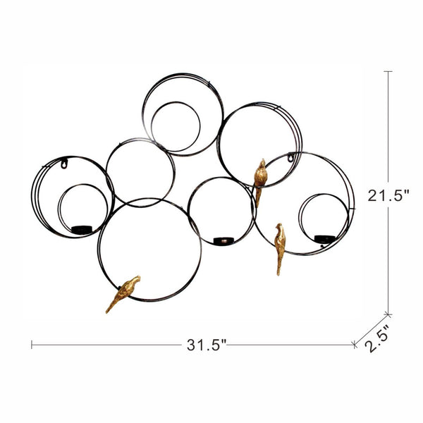 English Elm 31.5x2.5x21.5" Gold Bird Sculptural Metal Wall Art with Votive Candle Holders W2078P531910
