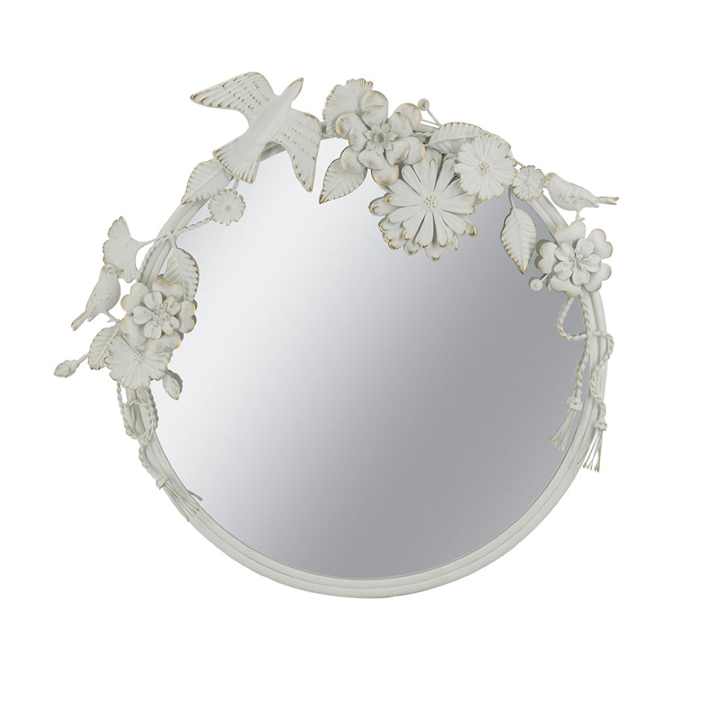 English Elm 27.6x2.4x26" Iron Mdf Wall Mirror Ornate Floral Bird Frame Cottage Vintage White W2078P532048