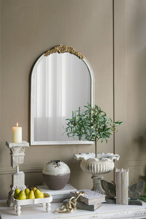 English Elm 23.8X35.9 Arched Wall Mirror Ornate Gold Crest Antique White Frame French Country Decor W2078P532049