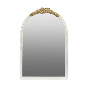English Elm 23.8X35.9 Arched Wall Mirror Ornate Gold Crest Antique White Frame French Country Decor W2078P532049
