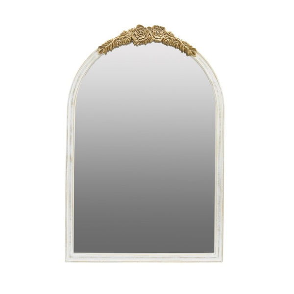 English Elm 23.8X35.9 Arched Wall Mirror Ornate Gold Crest Antique White Frame French Country Decor W2078P532049
