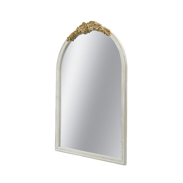 English Elm 23.8X35.9 Arched Wall Mirror Ornate Gold Crest Antique White Frame French Country Decor W2078P532049