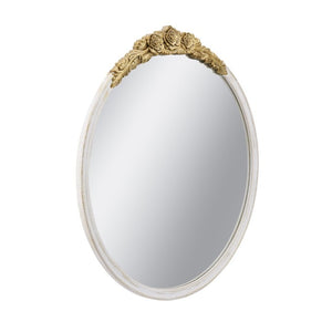 English Elm 29.9X31.3 Round Wall Mirror Ornate Gold Crest Distressed White Frame French Country W2078P532050