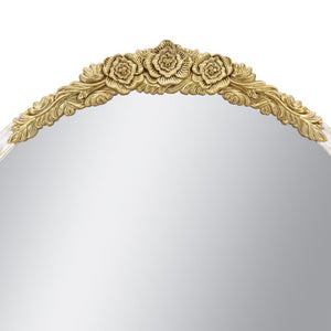 English Elm 29.9X31.3 Round Wall Mirror Ornate Gold Crest Distressed White Frame French Country W2078P532050
