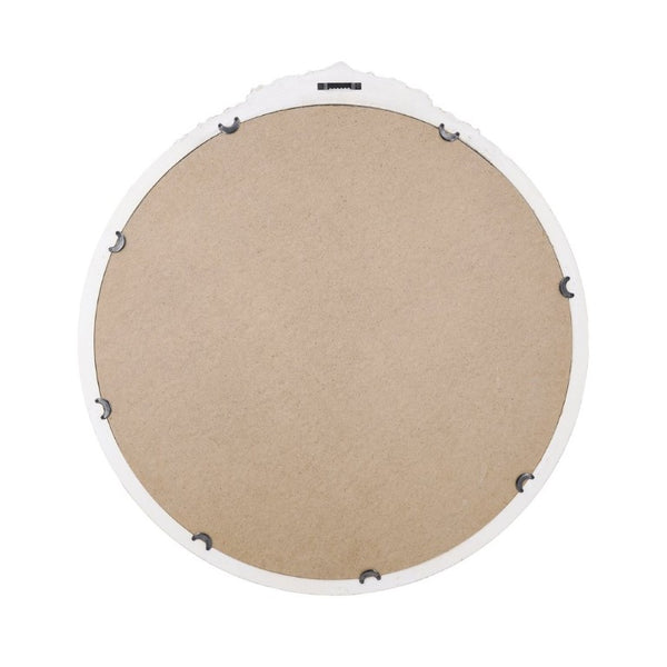 English Elm 29.9X31.3 Round Wall Mirror Ornate Gold Crest Distressed White Frame French Country W2078P532050