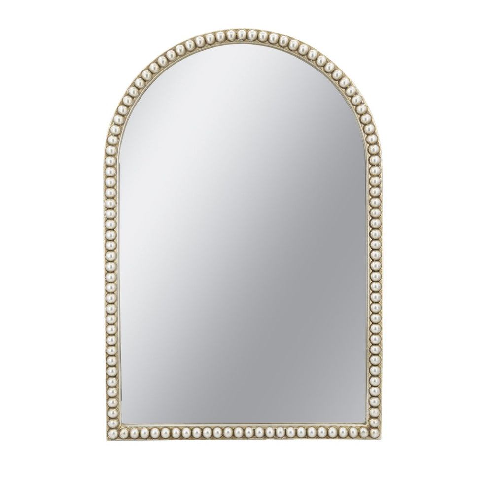 English Elm 24x35.8" Arched Pearl Beaded Wall Mirror Champagne Gold Frame Bedroom Entryway Accent W2078P532052