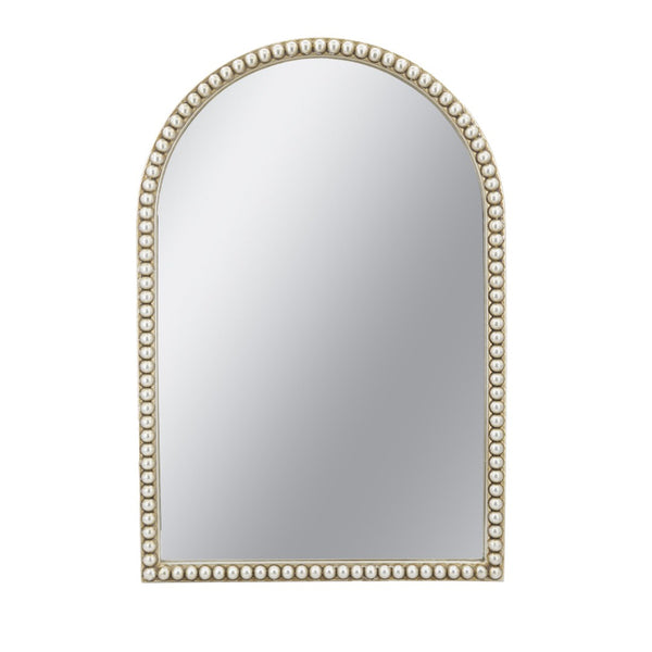 English Elm 24x35.8" Arched Pearl Beaded Wall Mirror Champagne Gold Frame Bedroom Entryway Accent W2078P532052