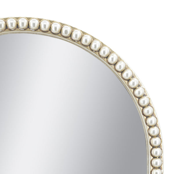 English Elm 24x35.8" Arched Pearl Beaded Wall Mirror Champagne Gold Frame Bedroom Entryway Accent W2078P532052