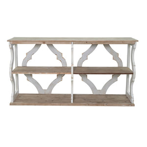 English Elm 64.2x16.5x33.5" Three Tier Firwood Console Table Ornate Carved Panels Farmhouse Entryway W2078P532844