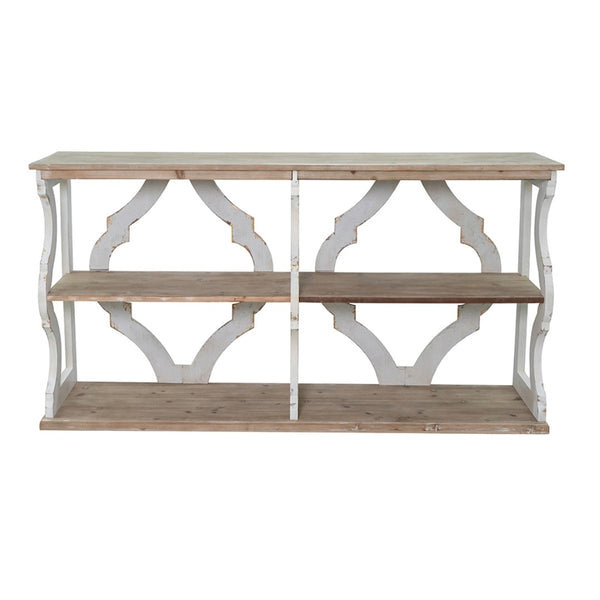 English Elm 64.2x16.5x33.5" Three Tier Firwood Console Table Ornate Carved Panels Farmhouse Entryway W2078P532844