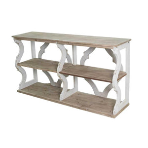 English Elm 64.2x16.5x33.5" Three Tier Firwood Console Table Ornate Carved Panels Farmhouse Entryway W2078P532844