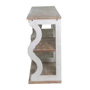 English Elm 64.2x16.5x33.5" Three Tier Firwood Console Table Ornate Carved Panels Farmhouse Entryway W2078P532844