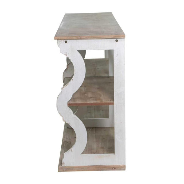 English Elm 64.2x16.5x33.5" Three Tier Firwood Console Table Ornate Carved Panels Farmhouse Entryway W2078P532844