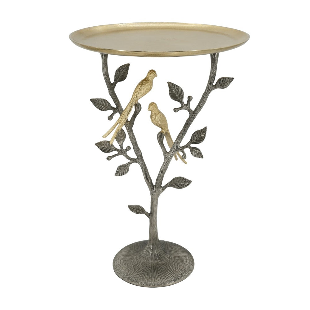 English Elm 16x16x24" Cast Aluminum Sculptural Bird Branch Accent Table with Gold Tray Top W2078P534805
