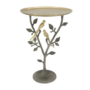 English Elm 16x16x24" Cast Aluminum Sculptural Bird Branch Accent Table with Gold Tray Top W2078P534805