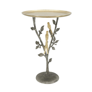 English Elm 16x16x24" Cast Aluminum Sculptural Bird Branch Accent Table with Gold Tray Top W2078P534805