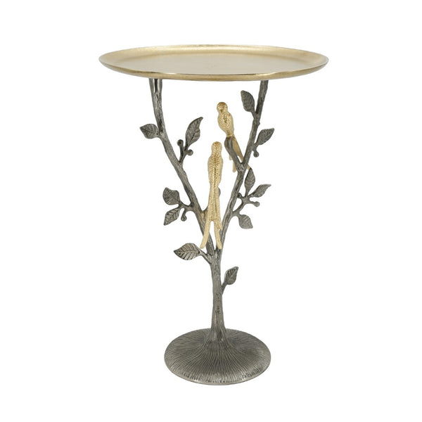 English Elm 16x16x24" Cast Aluminum Sculptural Bird Branch Accent Table with Gold Tray Top W2078P534805