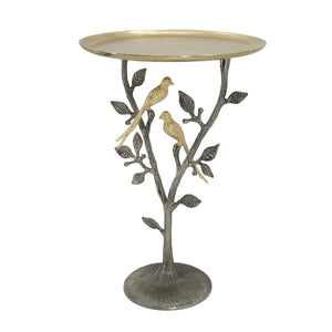 English Elm 16x16x24" Cast Aluminum Sculptural Bird Branch Accent Table with Gold Tray Top W2078P534805
