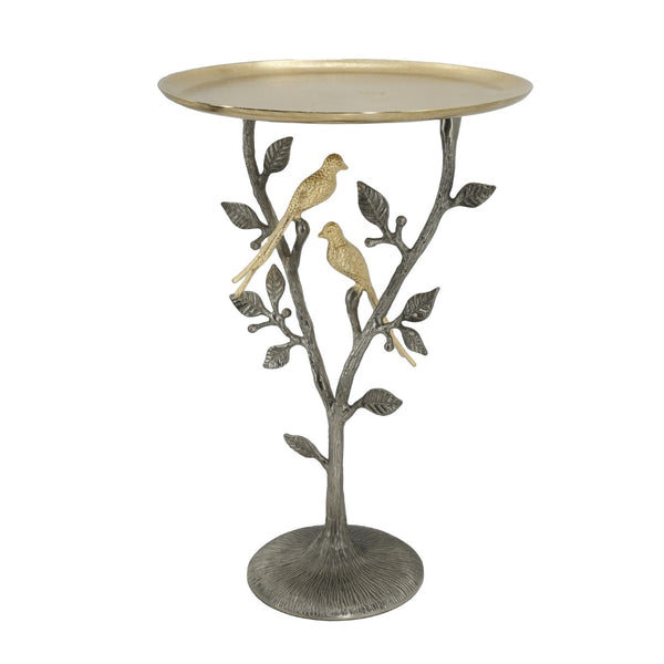 English Elm 16x16x24" Cast Aluminum Sculptural Bird Branch Accent Table with Gold Tray Top W2078P534805