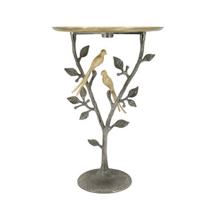 English Elm 16x16x24" Cast Aluminum Sculptural Bird Branch Accent Table with Gold Tray Top W2078P534805