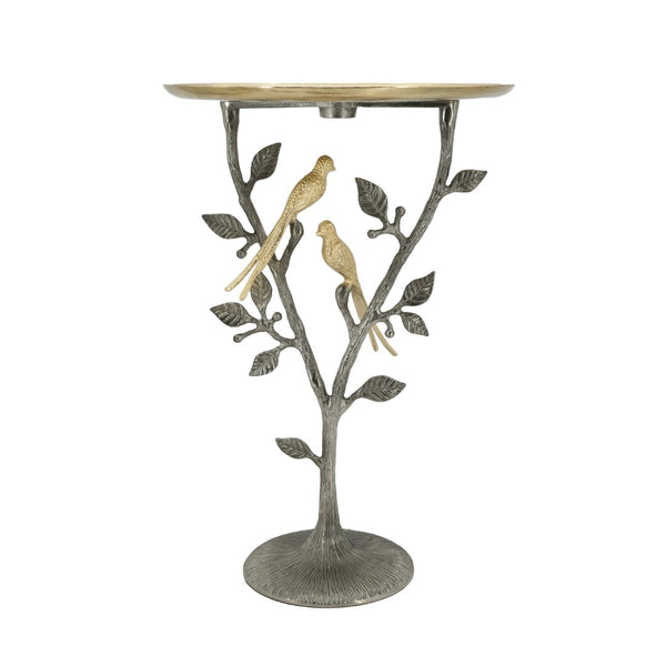 English Elm 16x16x24" Cast Aluminum Sculptural Bird Branch Accent Table with Gold Tray Top W2078P534805