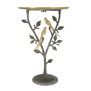 English Elm 16x16x24" Cast Aluminum Sculptural Bird Branch Accent Table with Gold Tray Top W2078P534805