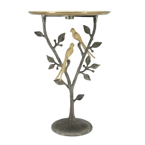English Elm 16x16x24" Cast Aluminum Sculptural Bird Branch Accent Table with Gold Tray Top W2078P534805