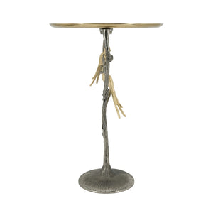 English Elm 16x16x24" Cast Aluminum Sculptural Bird Branch Accent Table with Gold Tray Top W2078P534805