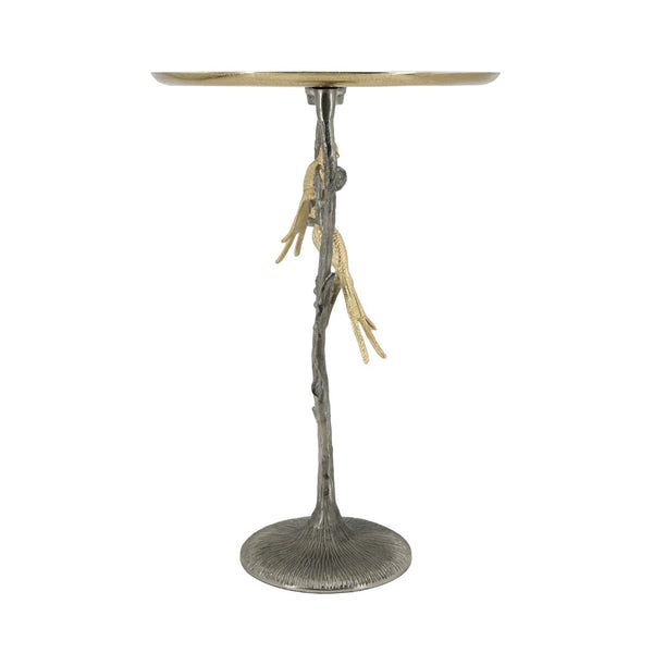 English Elm 16x16x24" Cast Aluminum Sculptural Bird Branch Accent Table with Gold Tray Top W2078P534805