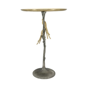 English Elm 16x16x24" Cast Aluminum Sculptural Bird Branch Accent Table with Gold Tray Top W2078P534805