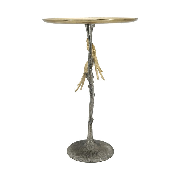 English Elm 16x16x24" Cast Aluminum Sculptural Bird Branch Accent Table with Gold Tray Top W2078P534805
