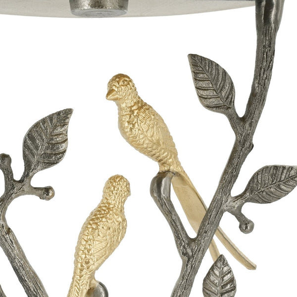 English Elm 16x16x24" Cast Aluminum Sculptural Bird Branch Accent Table with Gold Tray Top W2078P534805
