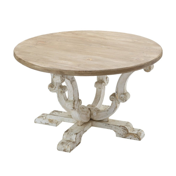 English Elm 31.5x31.5x18.5" Round Fir Wood Coffee Table Scrollwork Legs Distressed Farmhouse Finish W2078P539985