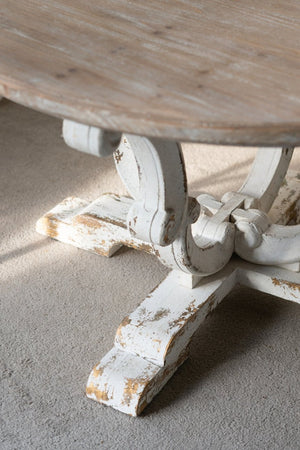 English Elm 31.5x31.5x18.5" Round Fir Wood Coffee Table Scrollwork Legs Distressed Farmhouse Finish W2078P539985