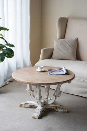 English Elm 31.5x31.5x18.5" Round Fir Wood Coffee Table Scrollwork Legs Distressed Farmhouse Finish W2078P539985