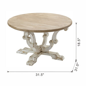 English Elm 31.5x31.5x18.5" Round Fir Wood Coffee Table Scrollwork Legs Distressed Farmhouse Finish W2078P539985